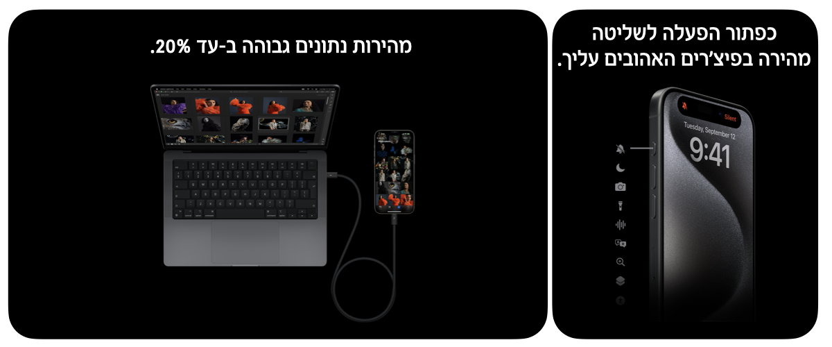 כפתור הפעלה לשליטה מהירה בפיצ'רים האהובים עליך. מהירות נתונים גבוהה ב-עד 20%.